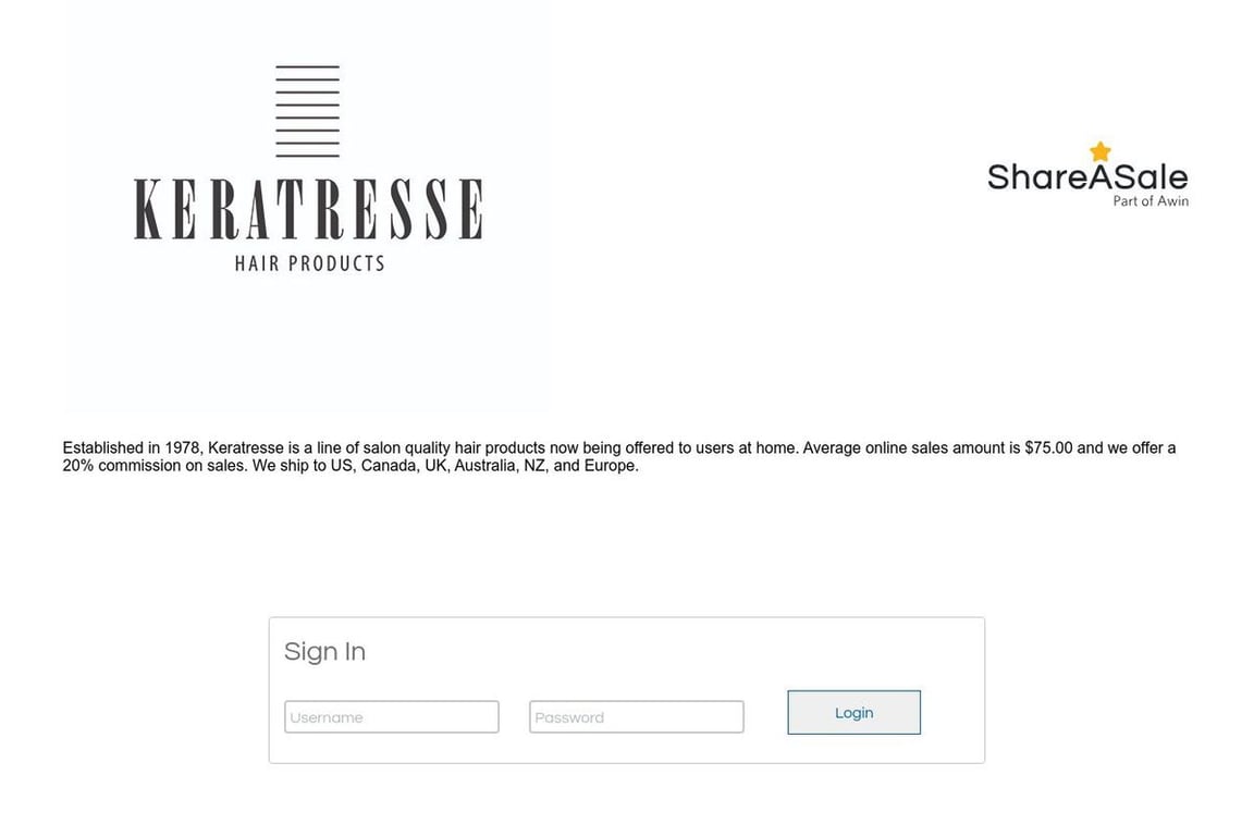 Keratresse affiliate program signup page