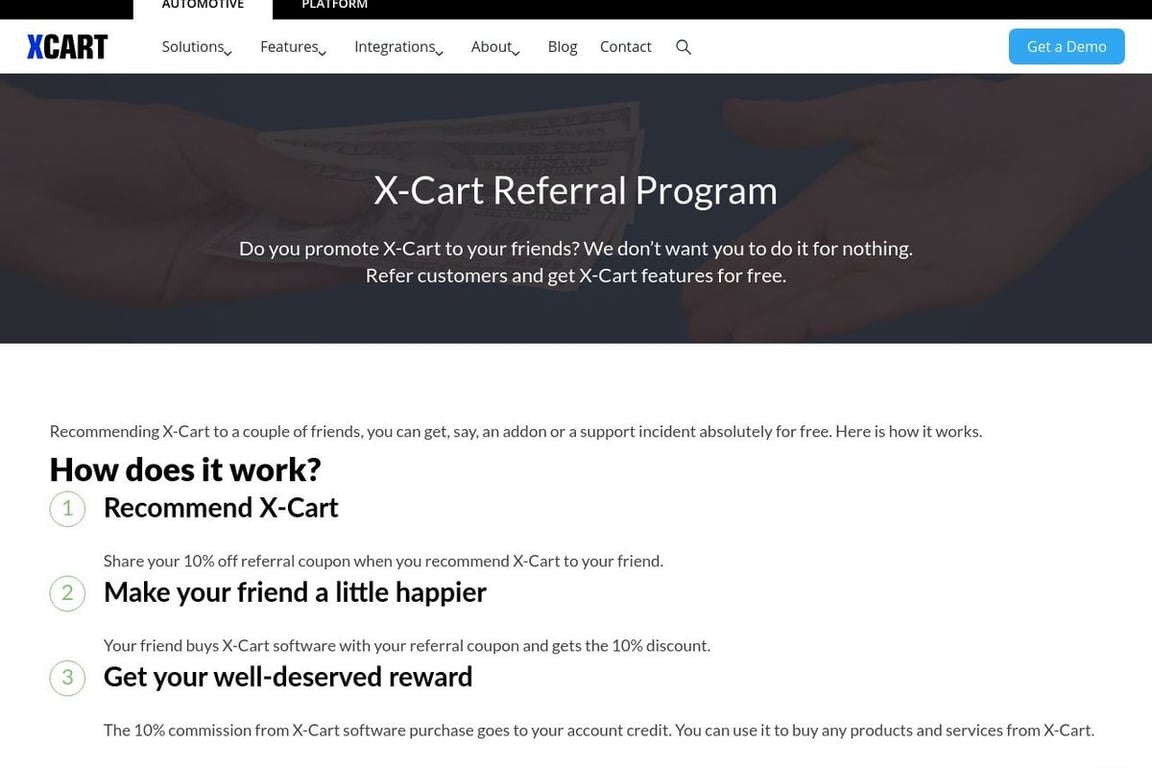 X-Cart affiliate program signup page