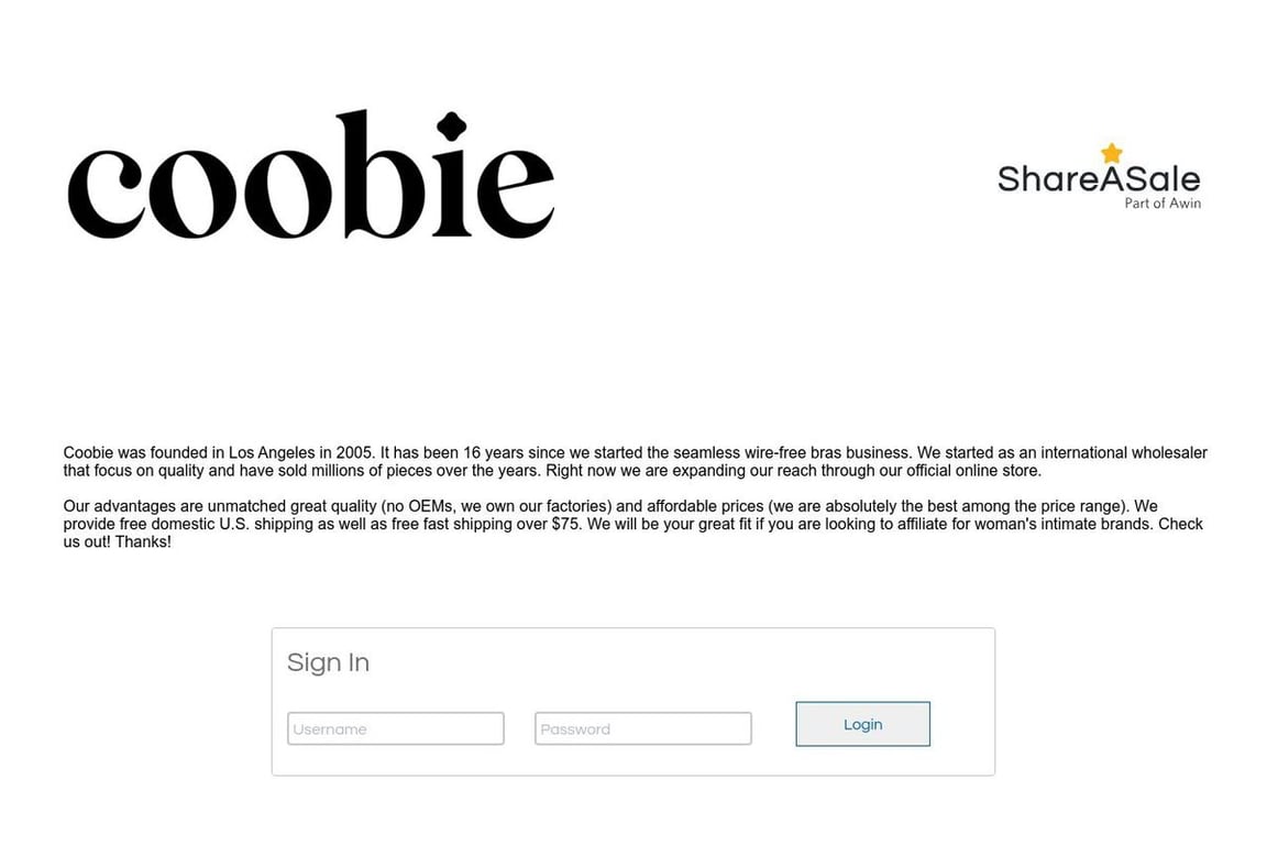 Coobie affiliate program signup page