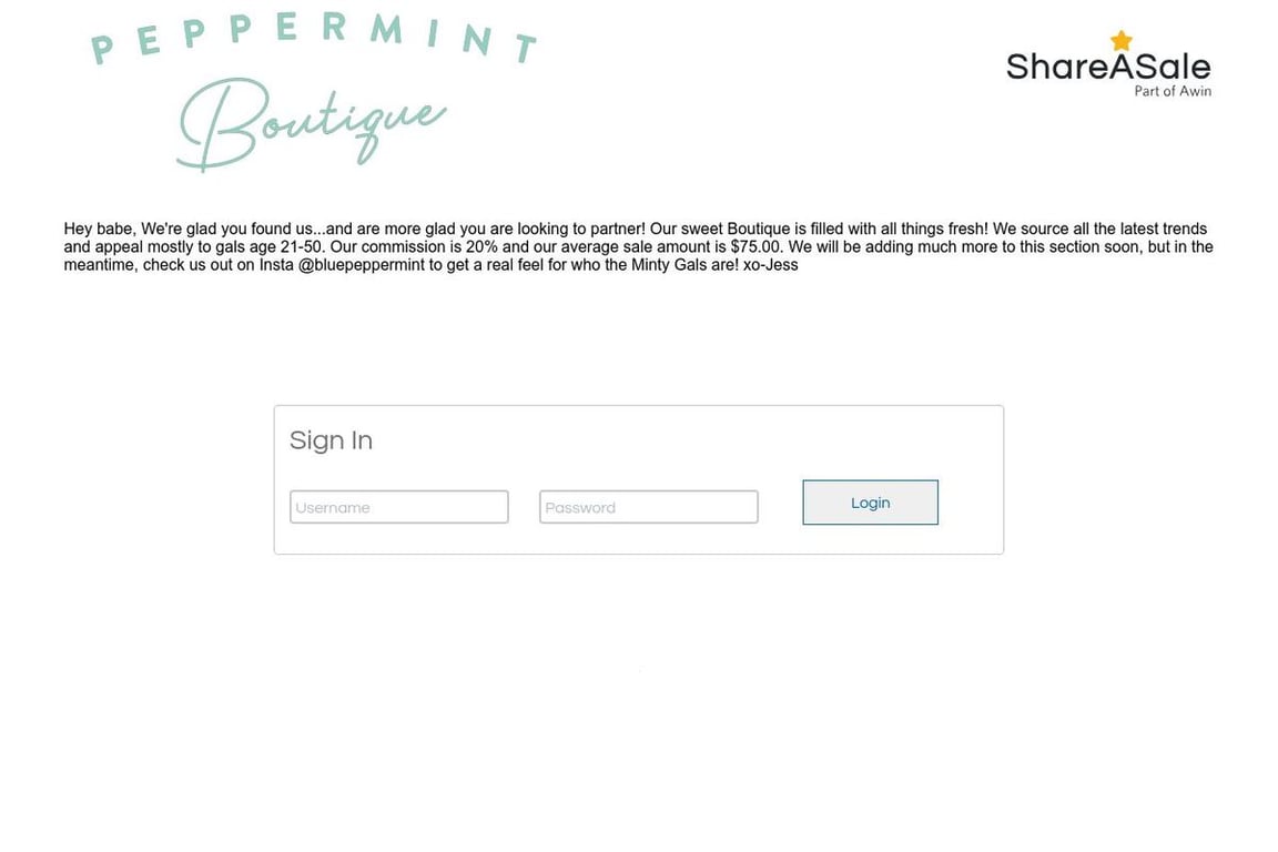 BluePeppermint Boutique affiliate program signup page