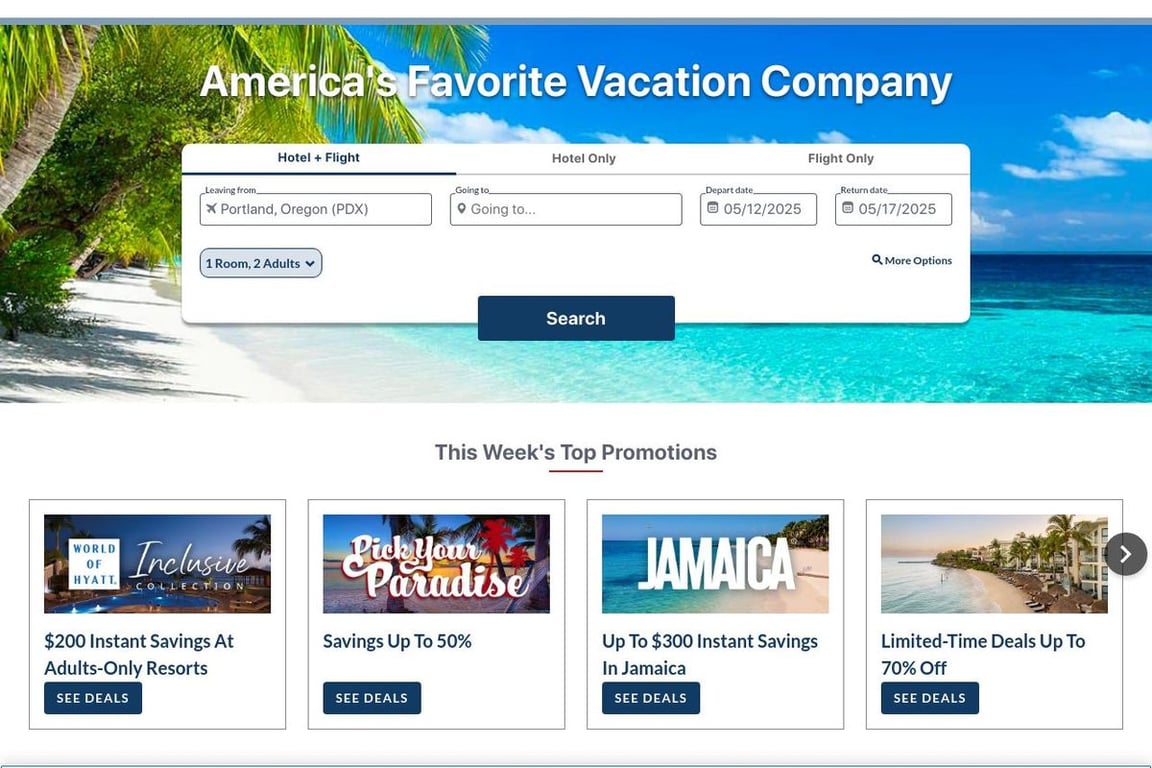 Apple Vacations homepage
