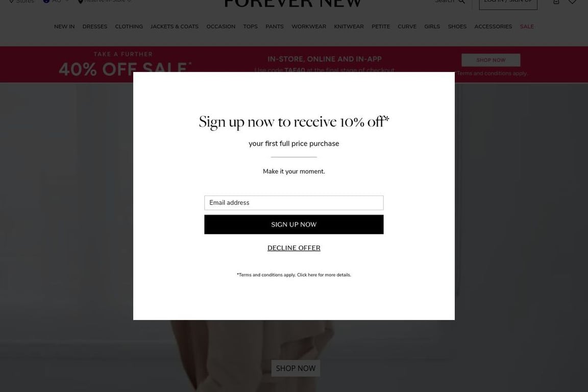 Forever New Clothing homepage