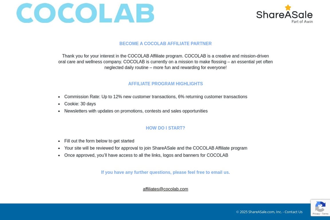 Cocofloss affiliate program signup page