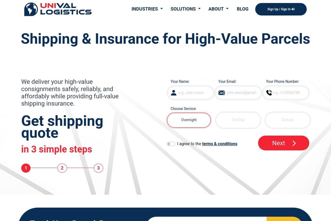 Unival Logistics homepage