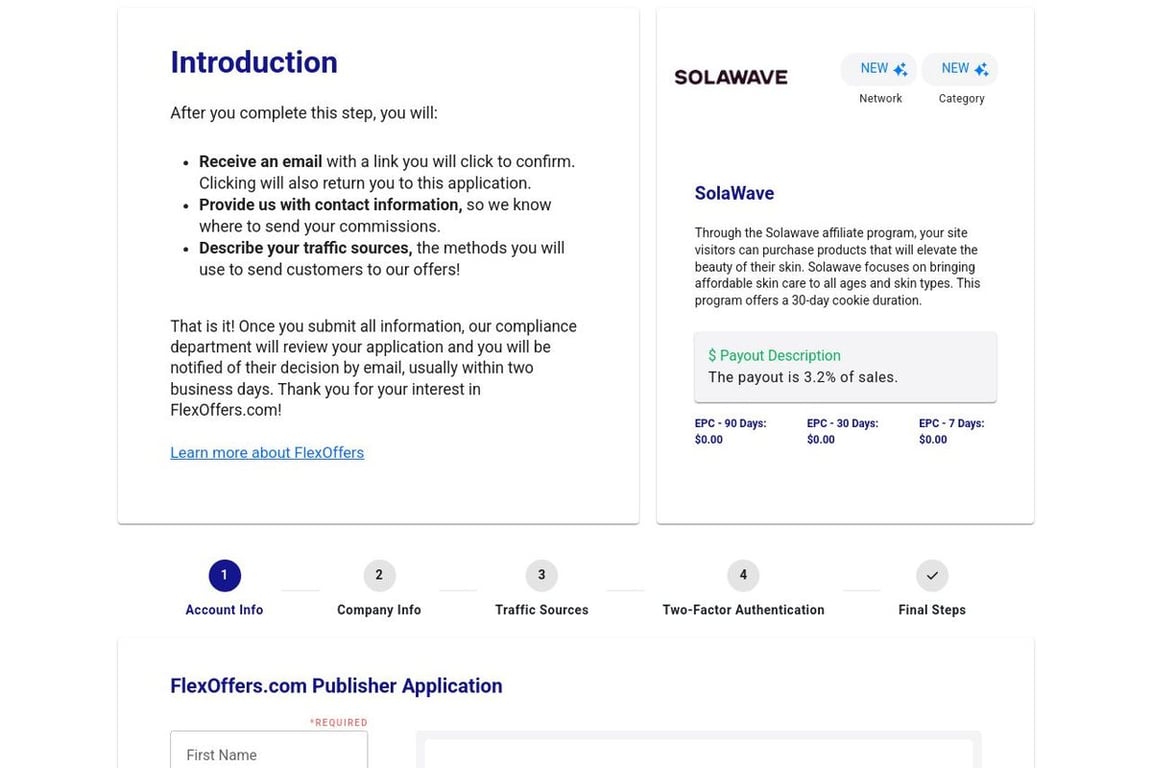 SolaWave affiliate program signup page