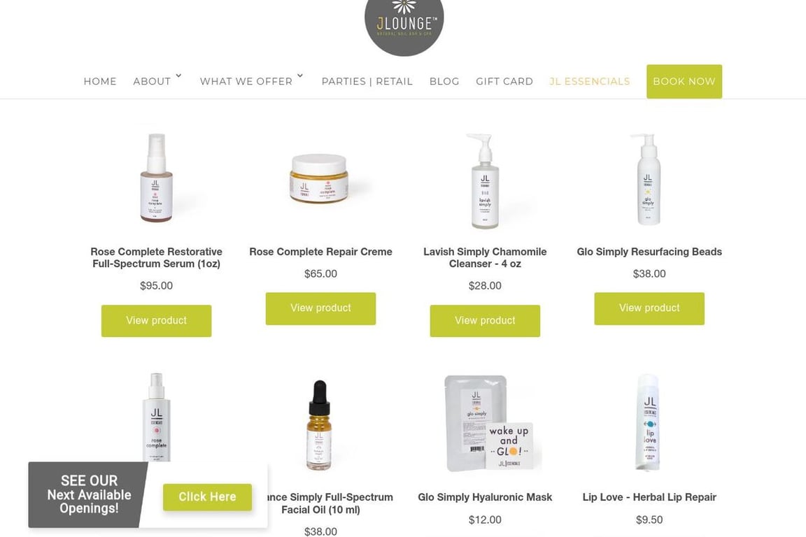 Jlessencials Skincare homepage