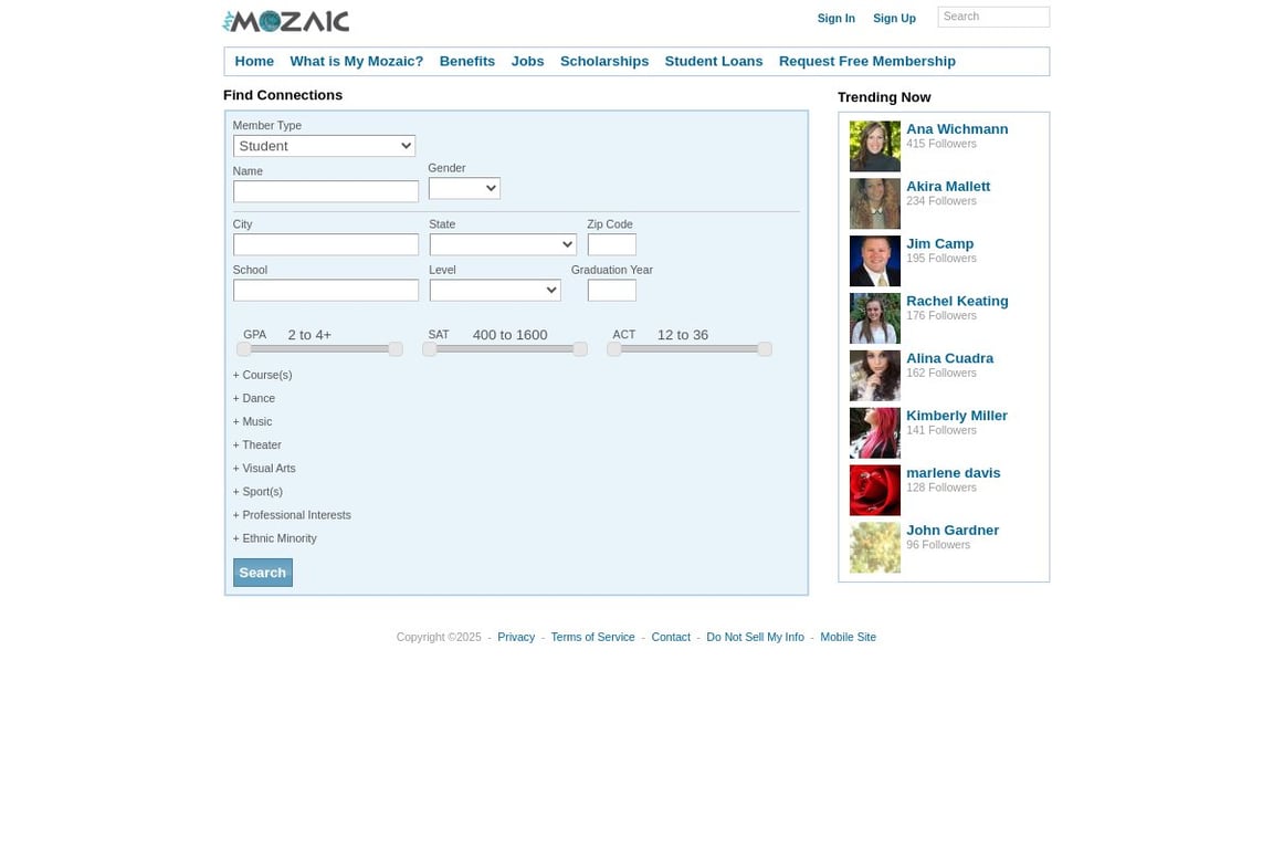 MyMozaic homepage