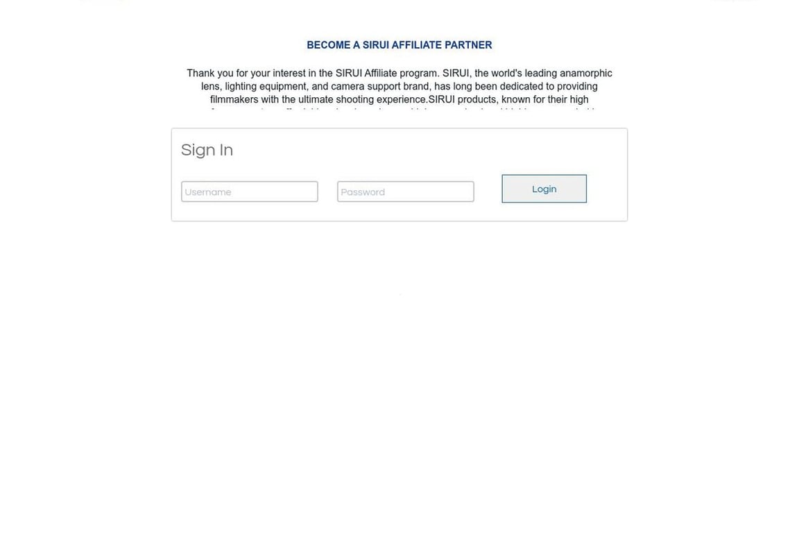 SIRUI affiliate program signup page