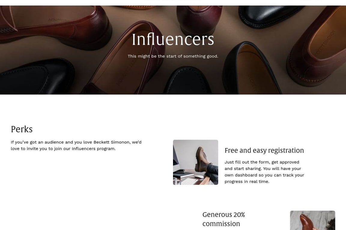 Beckett Simonon affiliate program signup page
