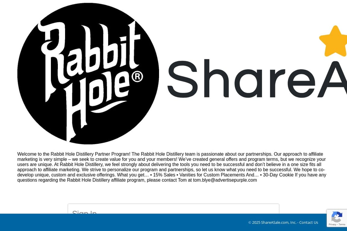 Rabbit Hole Distillery affiliate program signup page