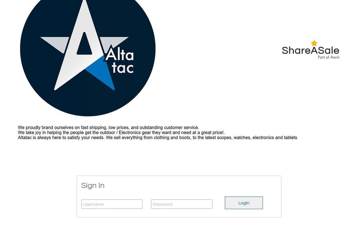 Altatac Inc. affiliate program signup page