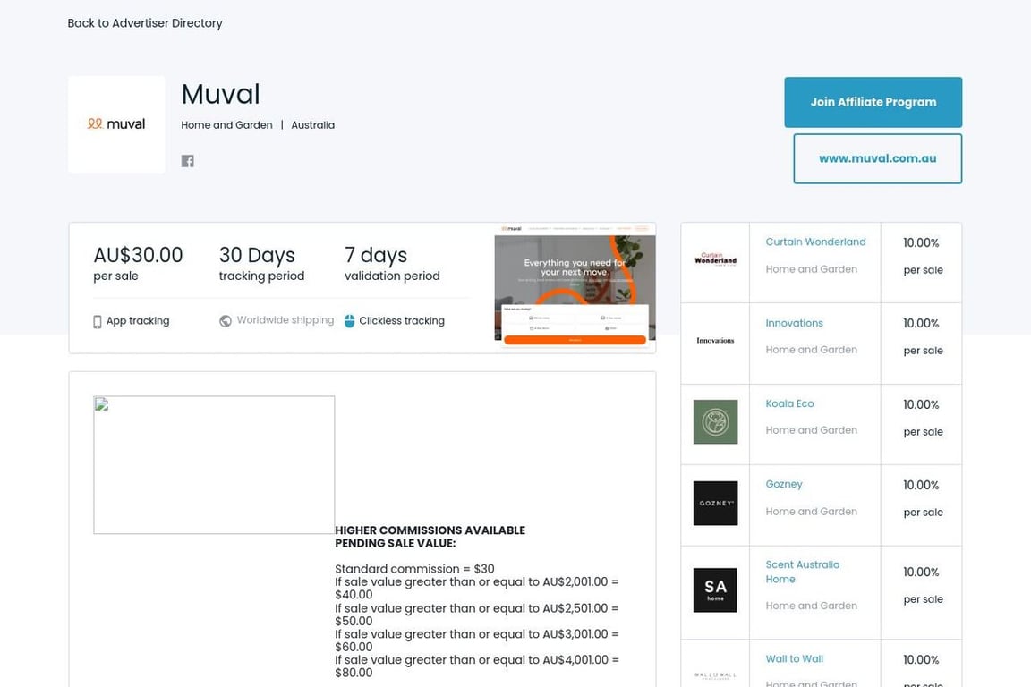 Muval affiliate program signup page