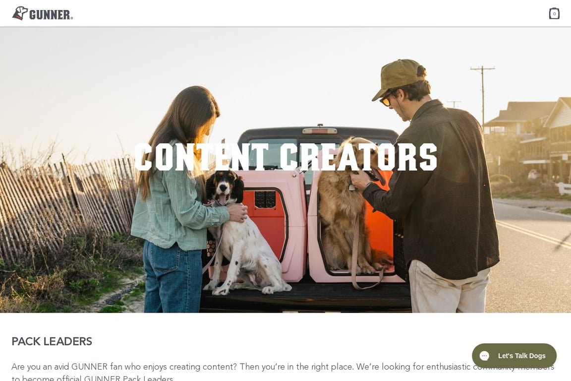 Gunner Kennels affiliate program signup page