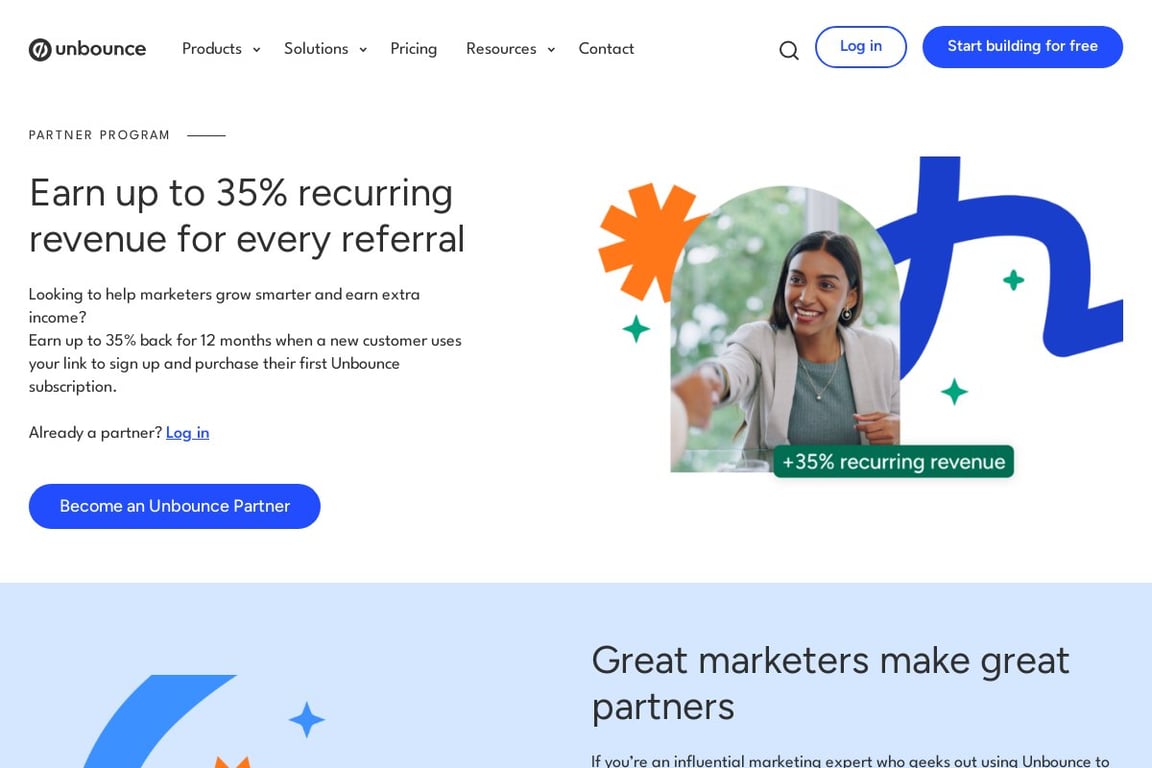 Unbounce affiliate program signup page