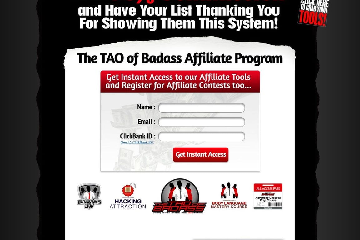 The Tao of Badass affiliate program signup page