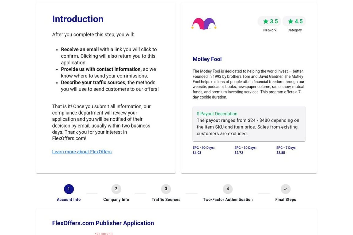 The Motley Fool affiliate program signup page
