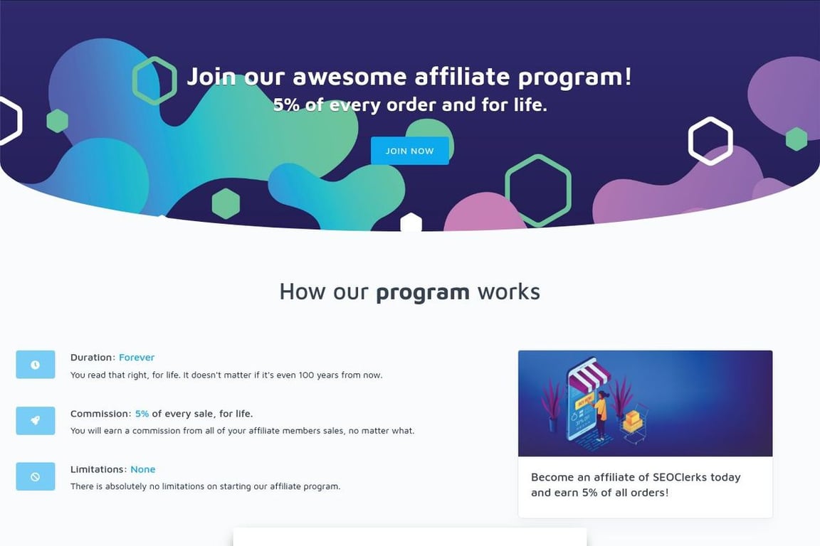 SEOClerks affiliate program signup page