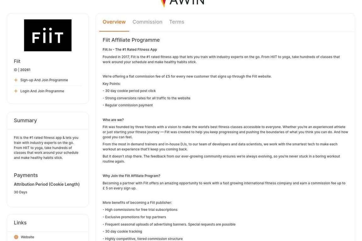 Fiit.tv affiliate program signup page