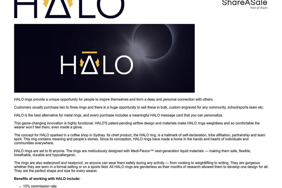 My Halo Ring Limited affiliate program signup page