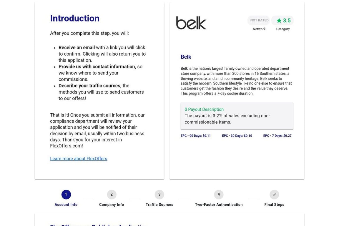 Belk affiliate program signup page