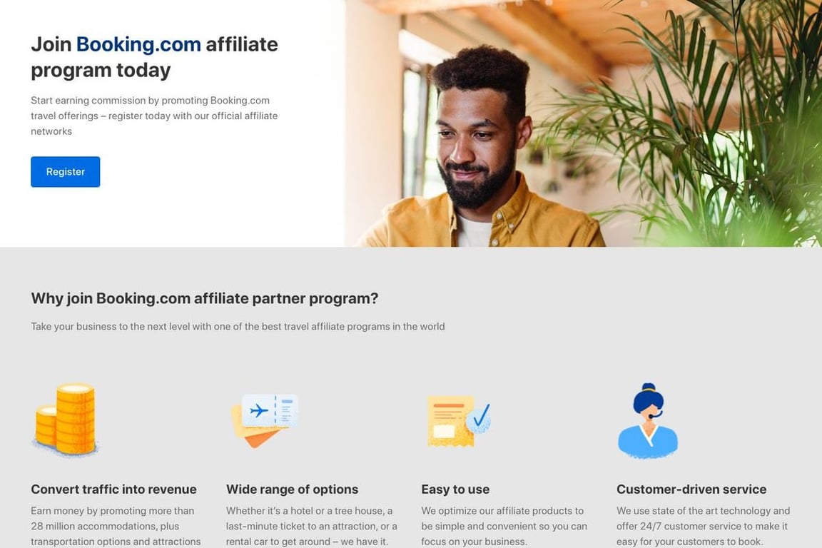 Booking.com affiliate program signup page