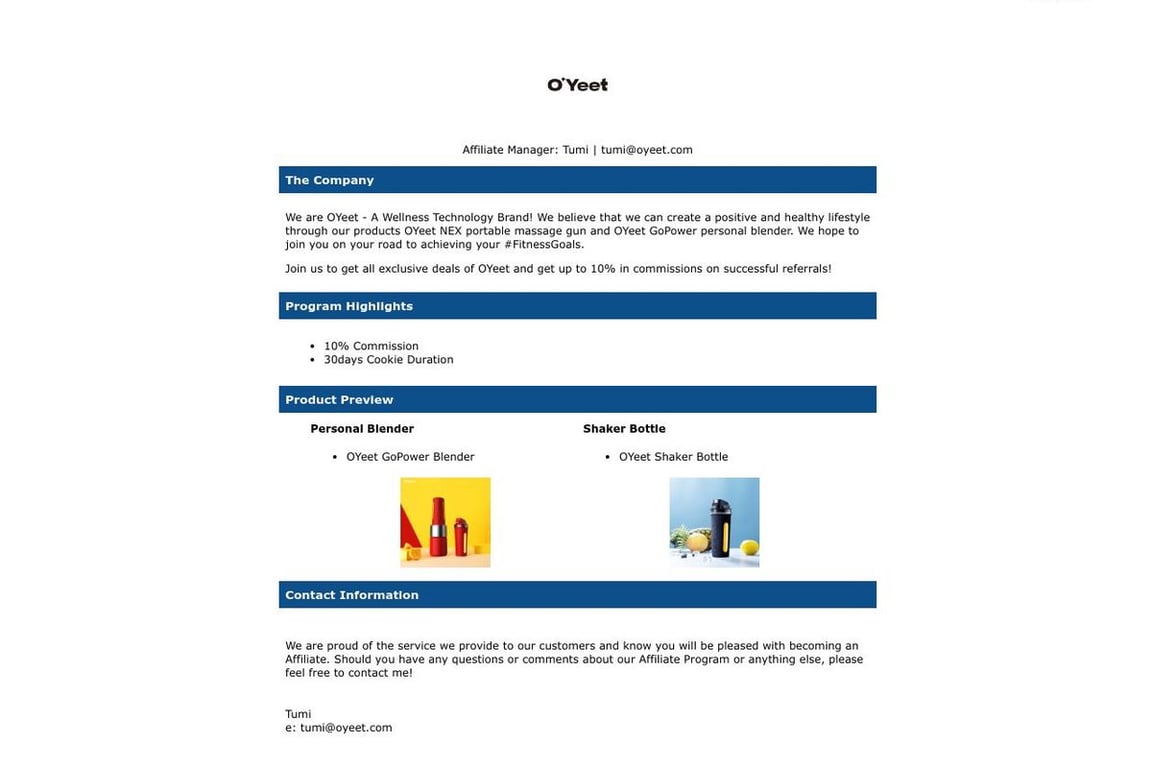 OYeet affiliate program signup page