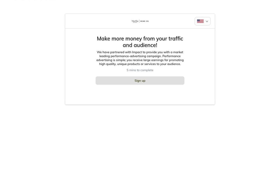 Martha Stewart Wine Co Preferred affiliate program signup page