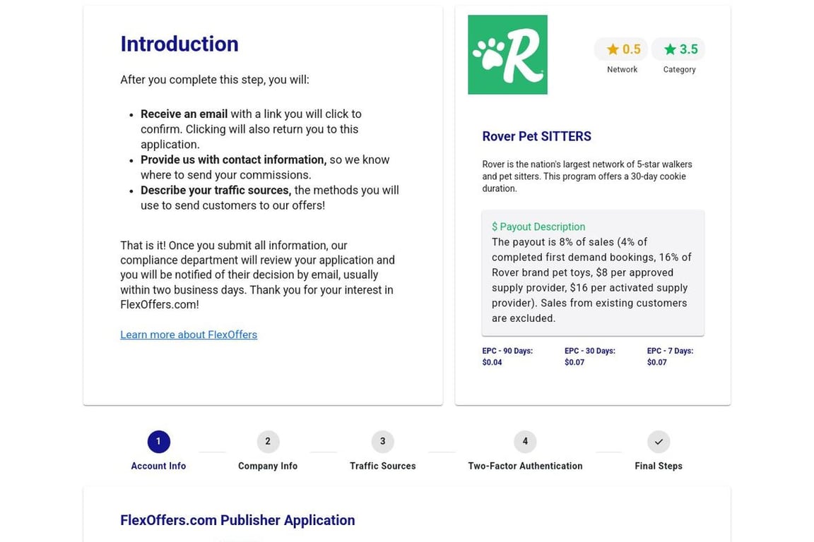 Rover Pet SITTERS affiliate program signup page