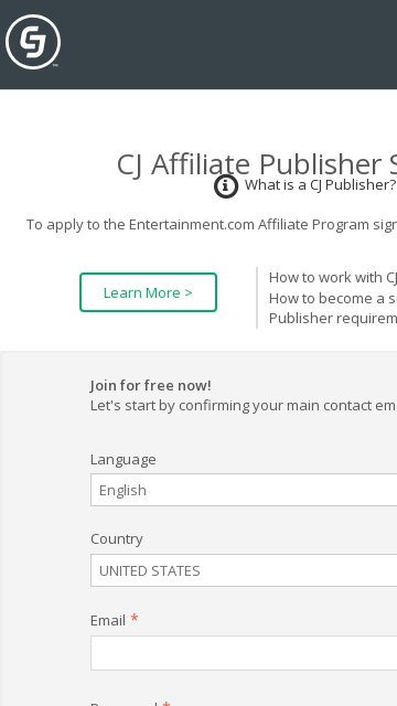 Entertainment affiliate program signup page