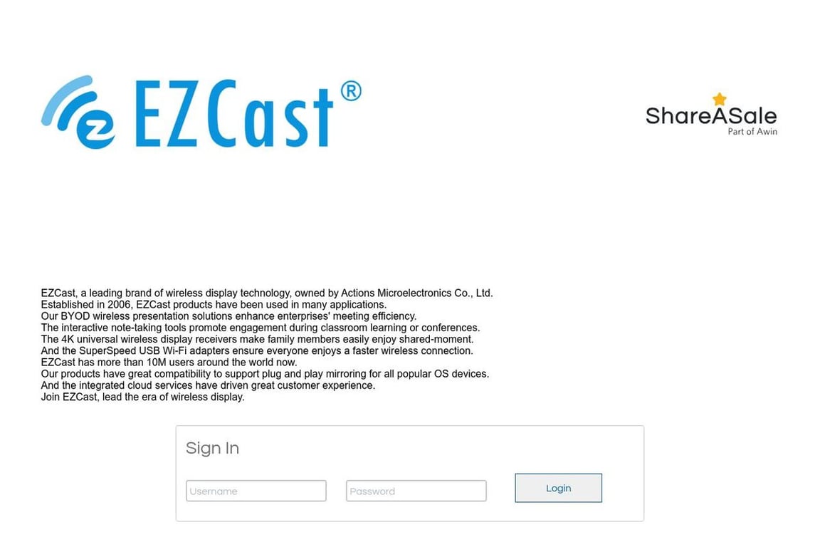 EZCast affiliate program signup page