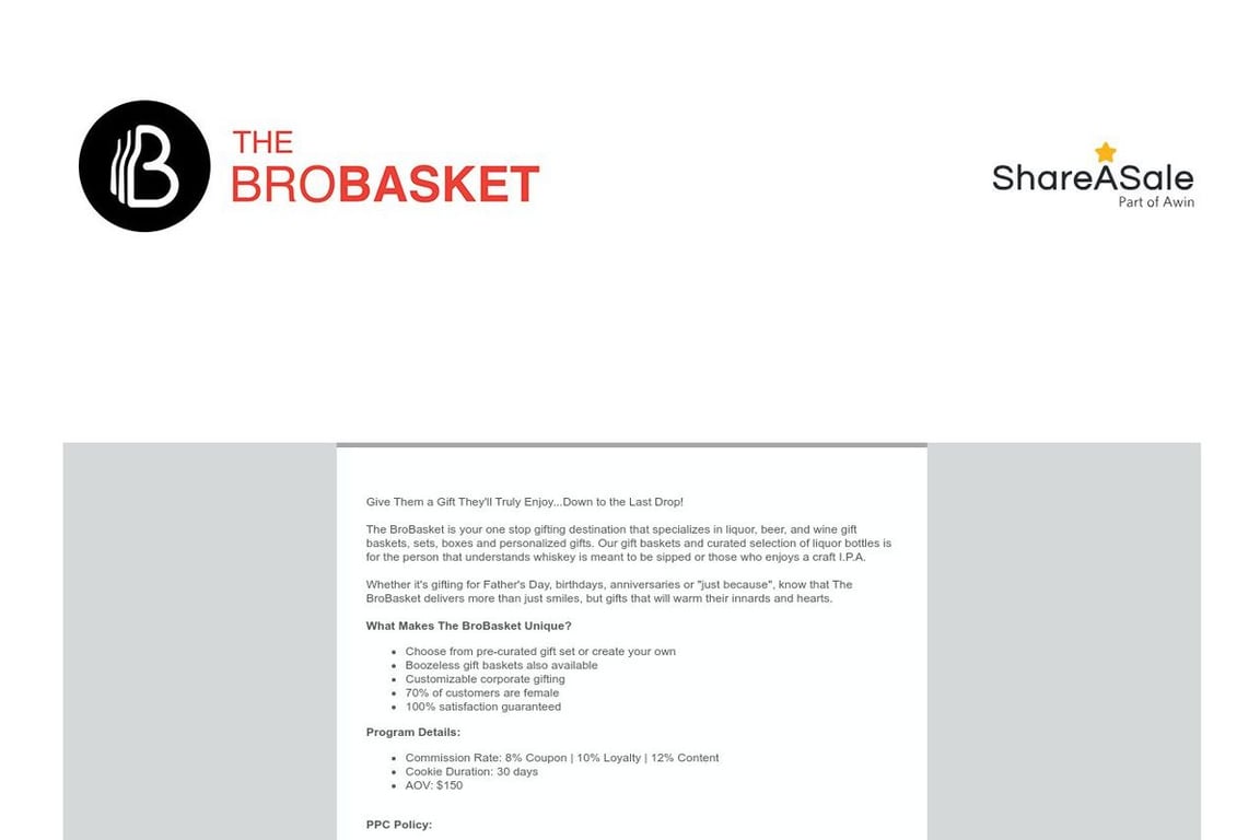 TheBroBasket affiliate program signup page
