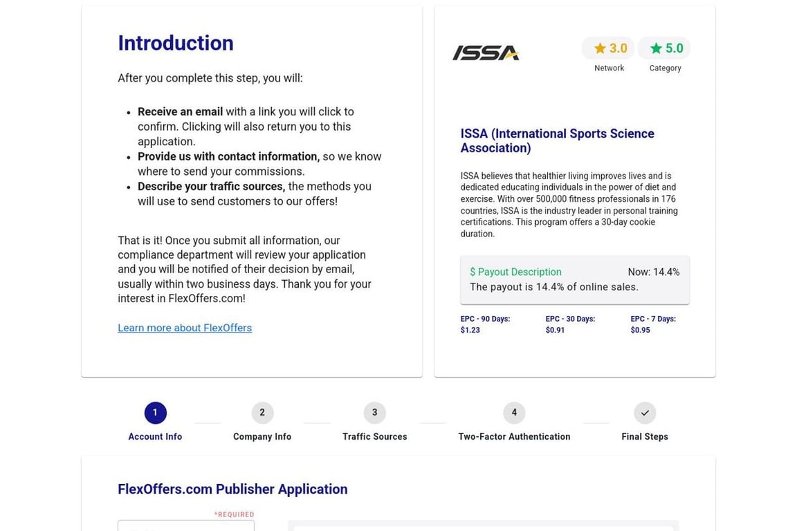 ISSA (International Sports Science Association) affiliate program signup page
