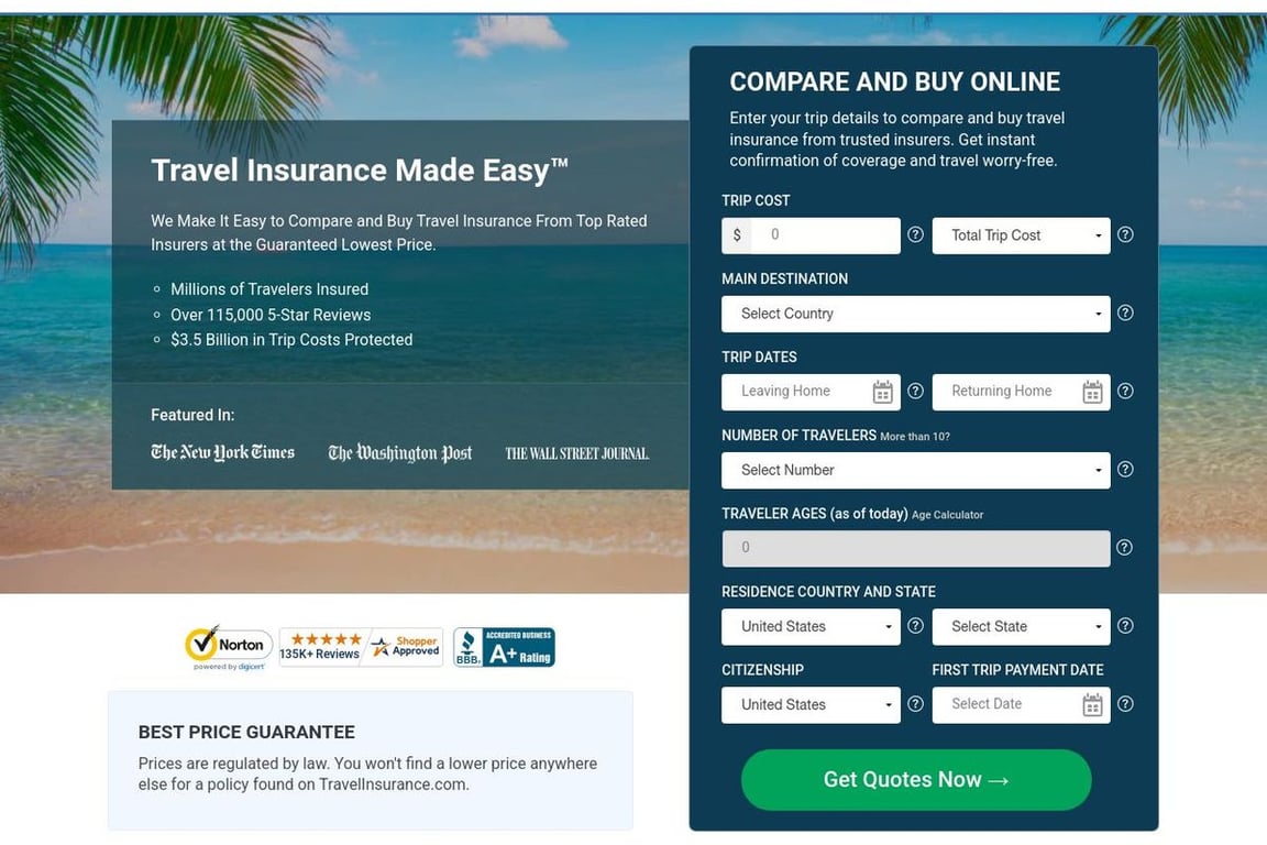 TravelInsurance.com homepage