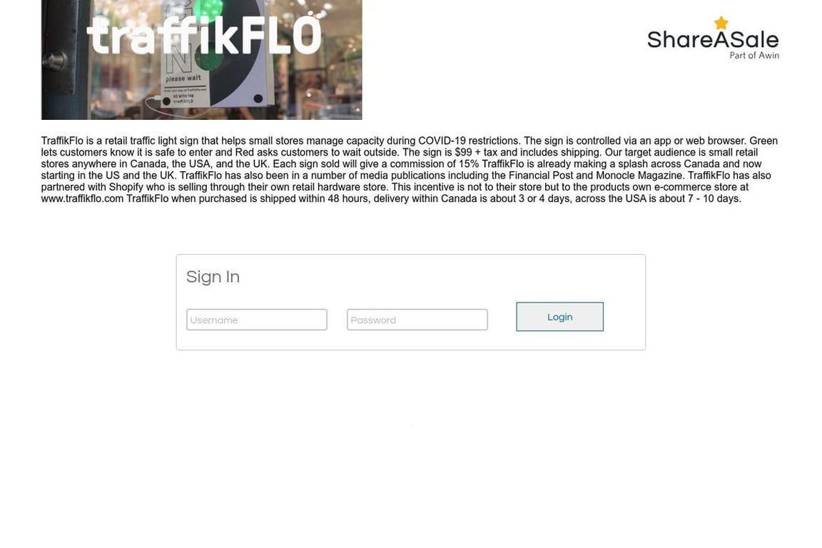 TraffikFlo affiliate program signup page