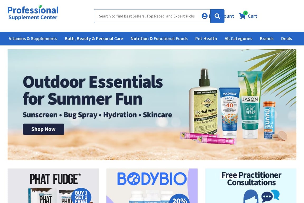 Professional Supplement Center homepage
