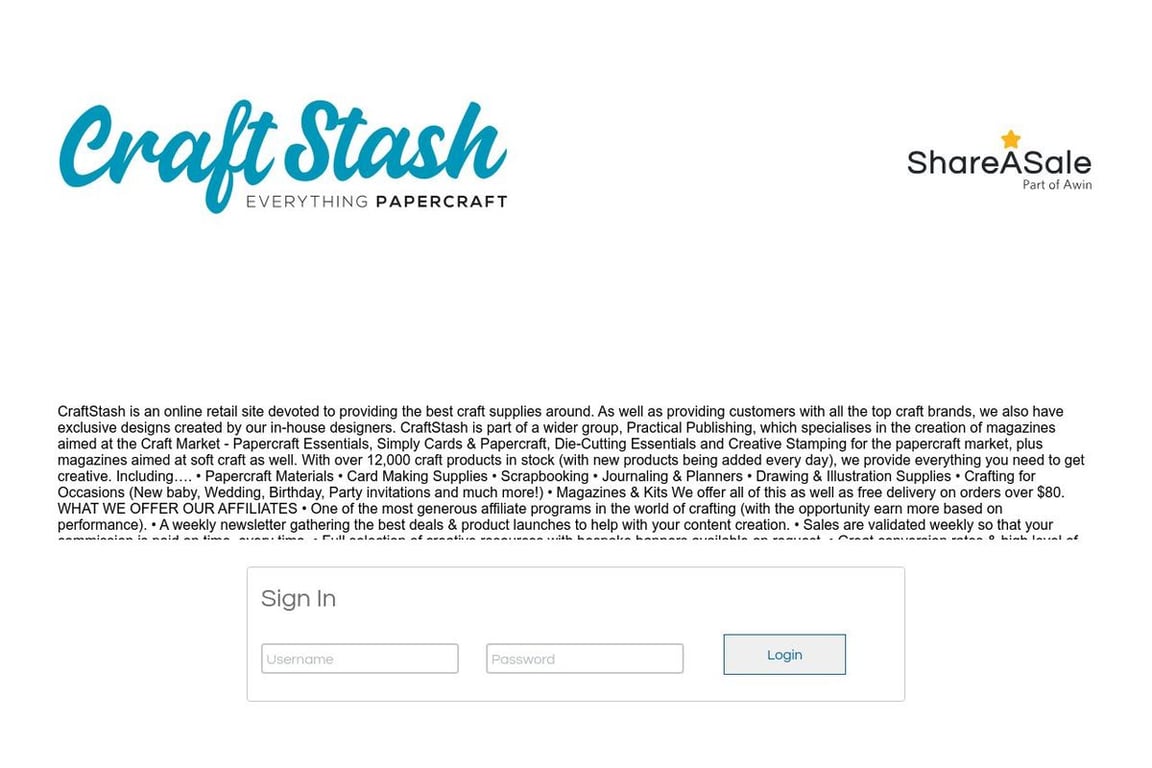 CraftStash US affiliate program signup page