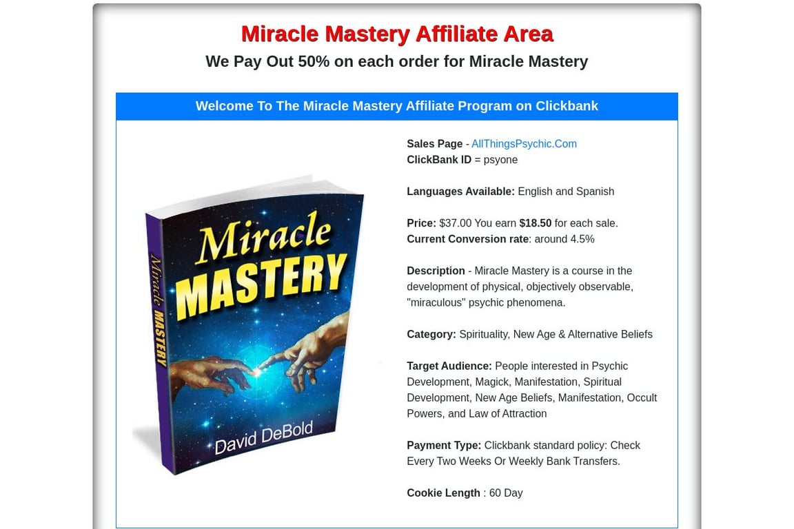 Miracle Mastery affiliate program signup page