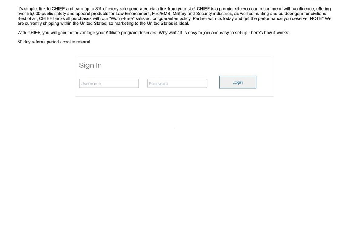 Chief Supply affiliate program signup page
