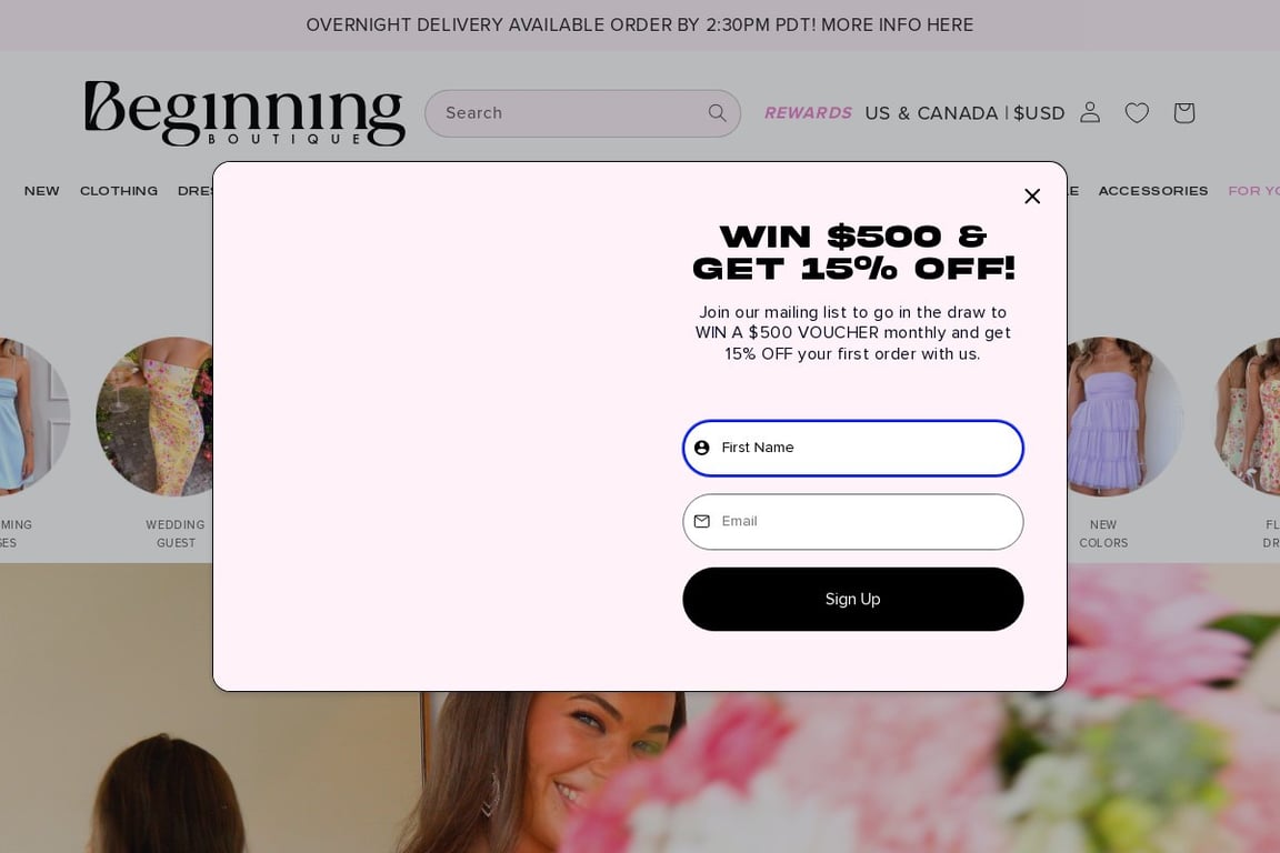 Beginning Boutique US homepage