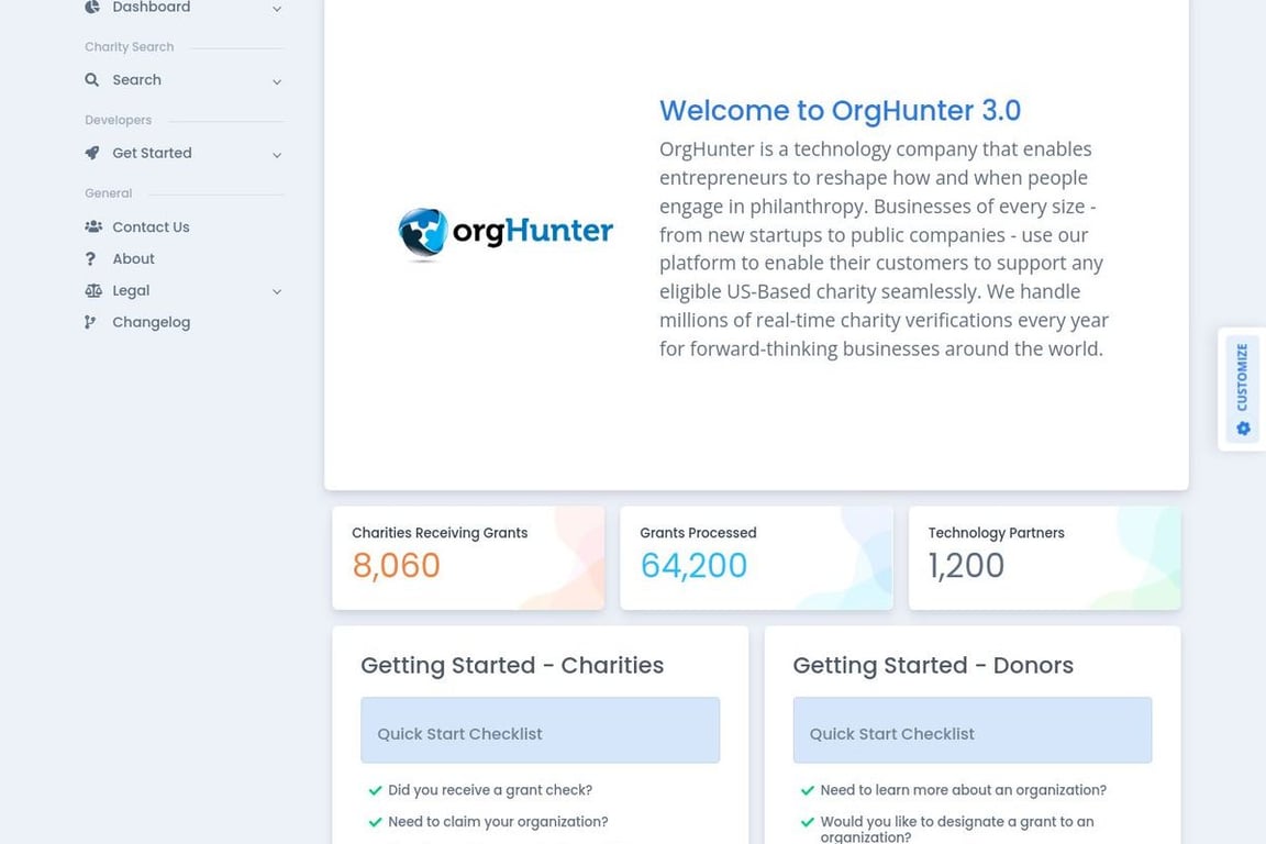 OrgHunter homepage