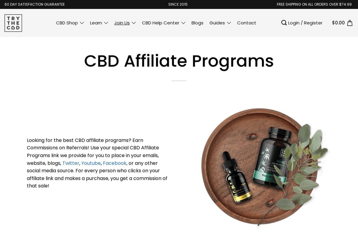 TryTheCBD affiliate program signup page