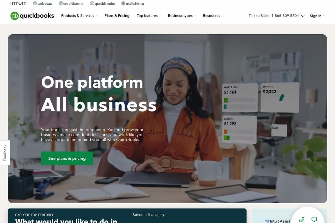 QuickBooks homepage