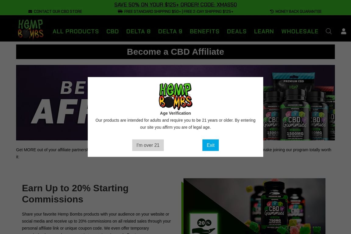 Hemp Bombs Preferred affiliate program signup page