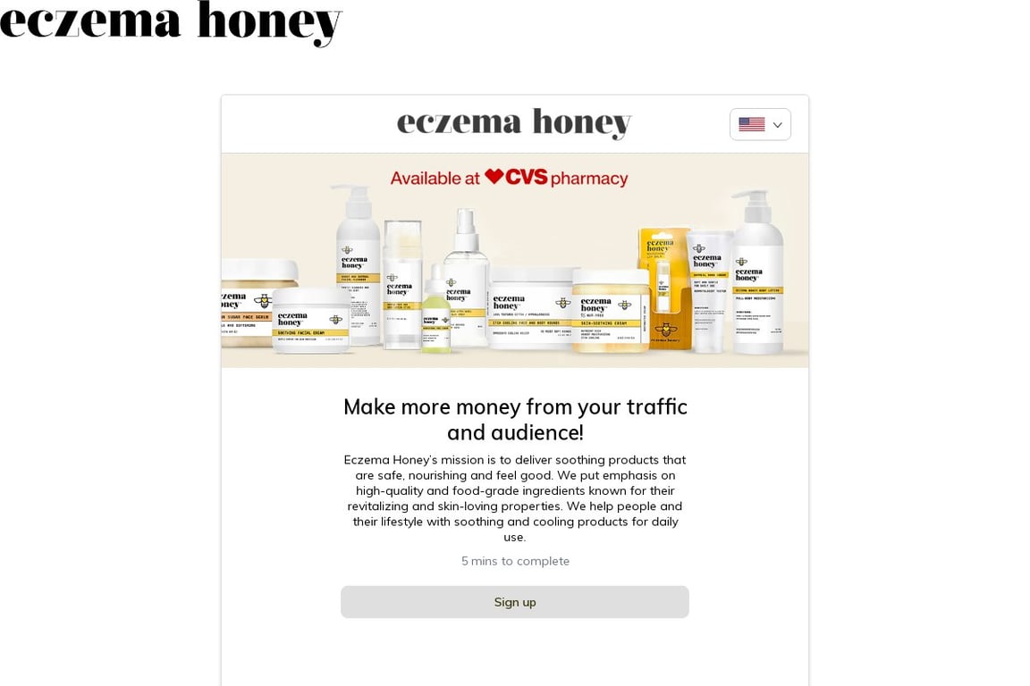Eczema Honey affiliate program signup page