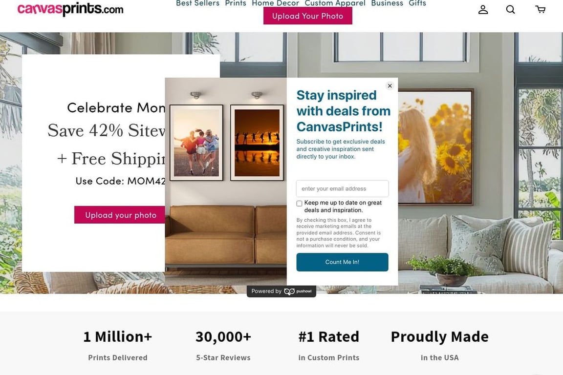 CanvasPrints.com homepage