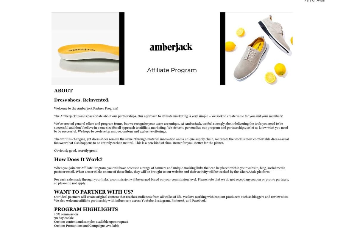 Amberjack affiliate program signup page