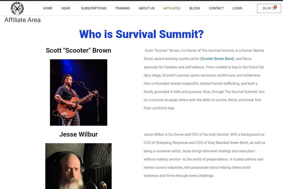 The Survival Summit affiliate program signup page