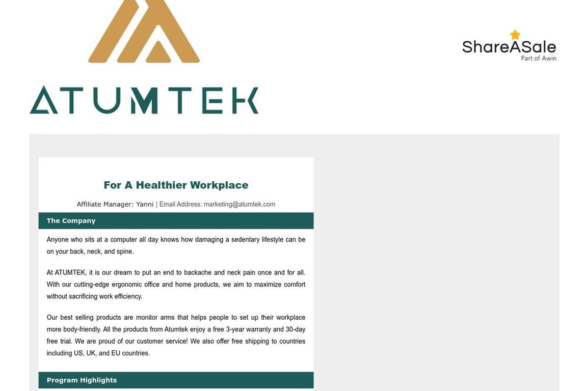 ATUMTEK affiliate program signup page