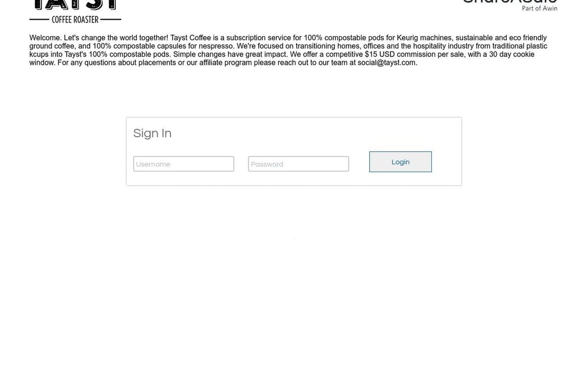 Tayst Coffee affiliate program signup page