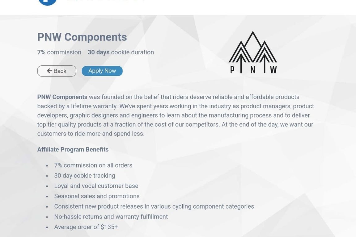 PNW Components affiliate program signup page
